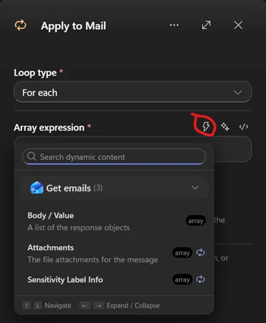 Apply-to-each loop for processing multiple emails